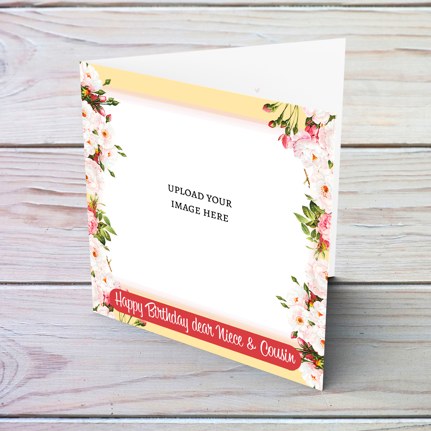 Floral themed photo birthday card for Niece & Cousin in English