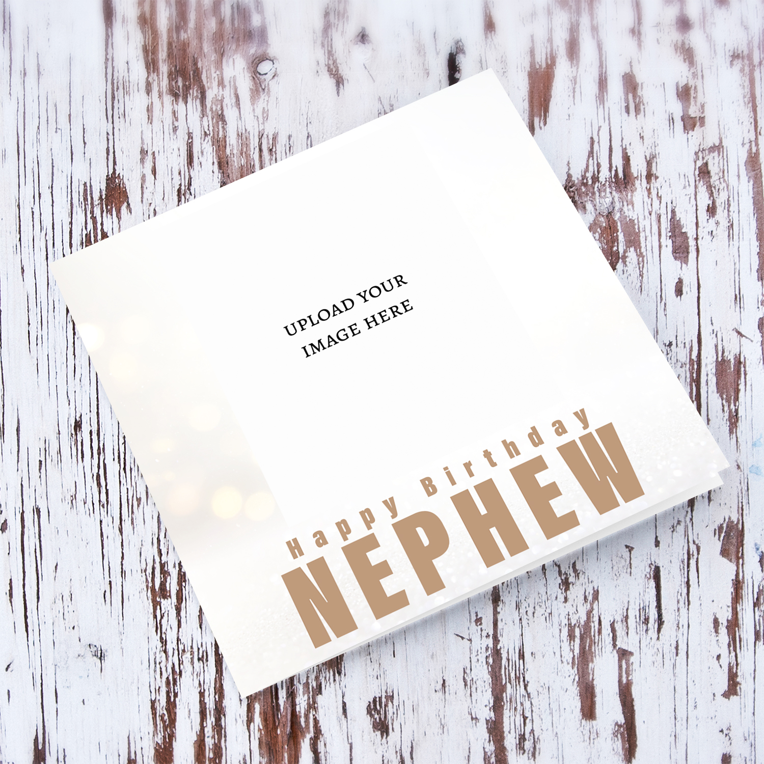 A photo birthday card for nephew in a light background with bokeh effect in English