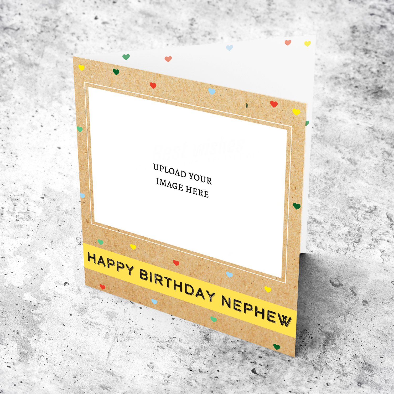 Photo birthday card for Nephew with colourful scattered hearts in English