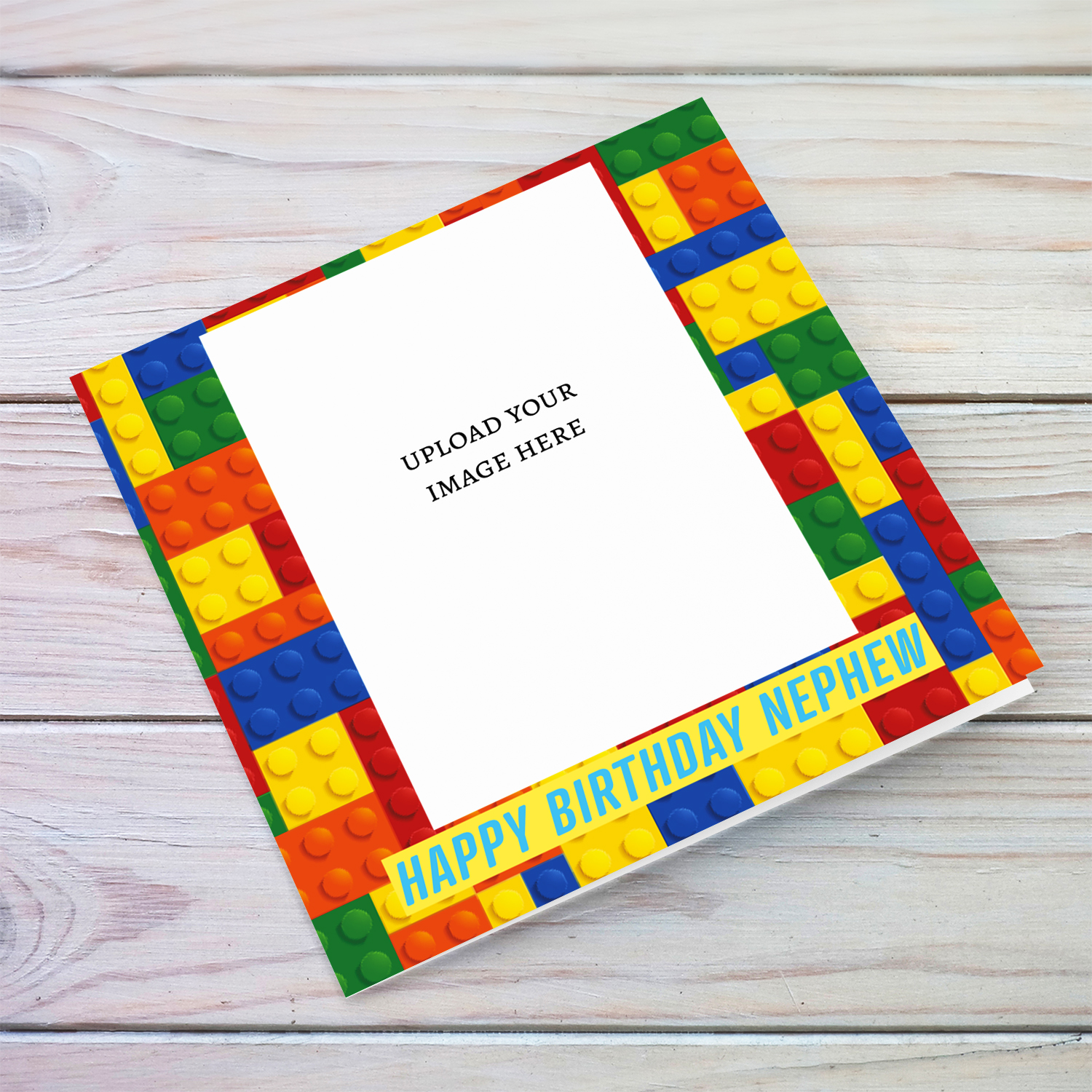 Colourful blocks themed photo birthday card for Nephew in English