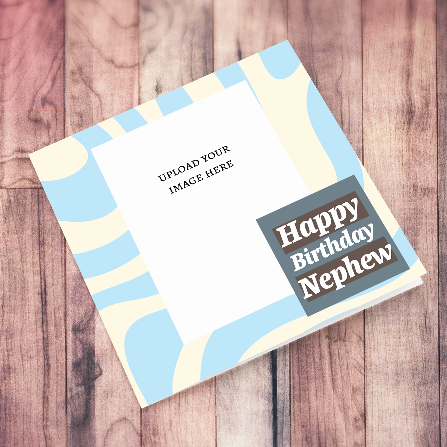 Light blue waves photo birthday card for Nephew in English 