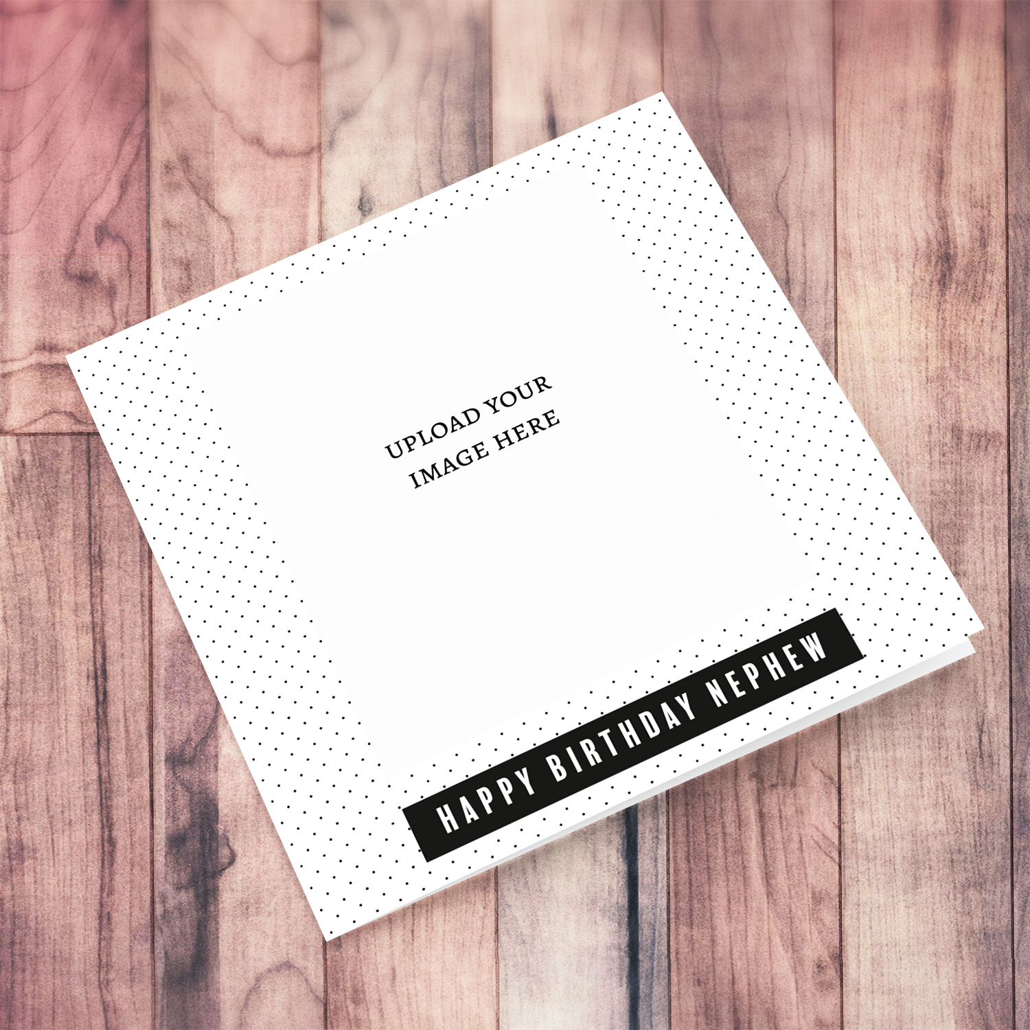 Monochrome photo birthday card for Nephew in plain spotted background and black touch & white text in English