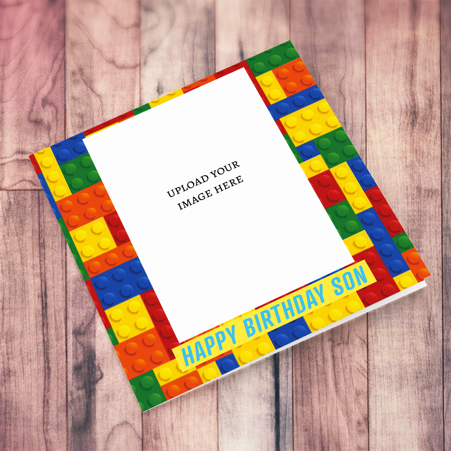 Colourful blocks themed photo birthday card for Son in English