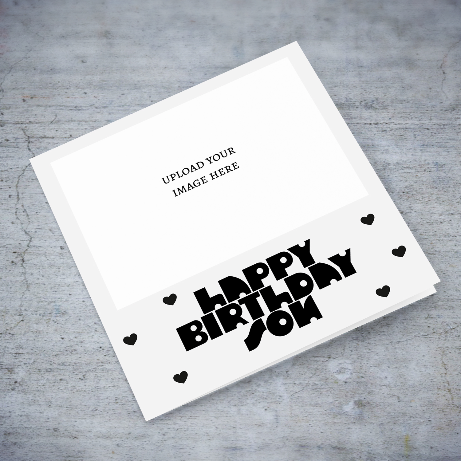 A cool font monochrome photo birthday card for son in a light gray background and black text in English