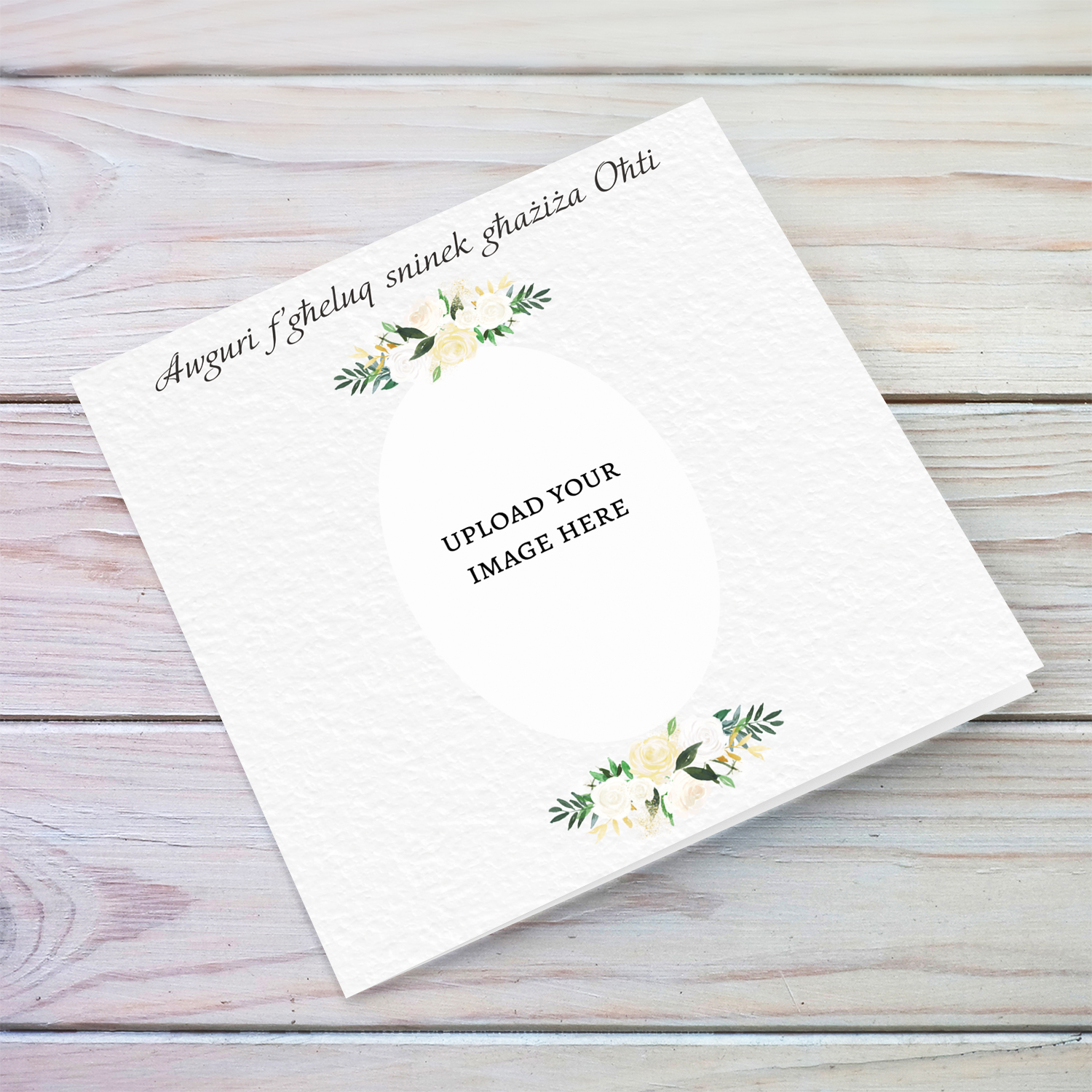 A petite photo birthday card for Sister with white florals in Maltese