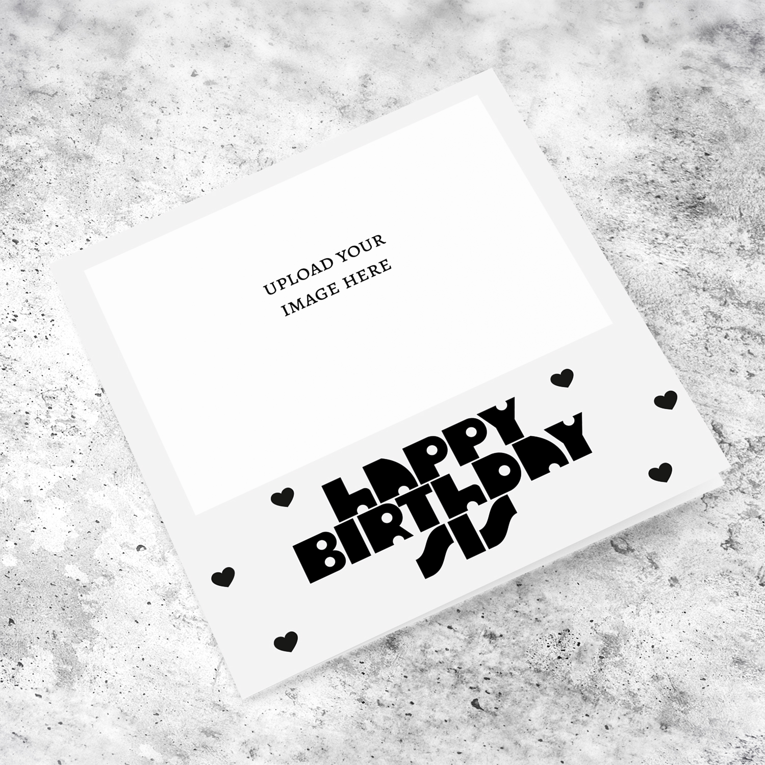 A cool font monochrome photo birthday card for sister / bestie in a light gray background and black text in English