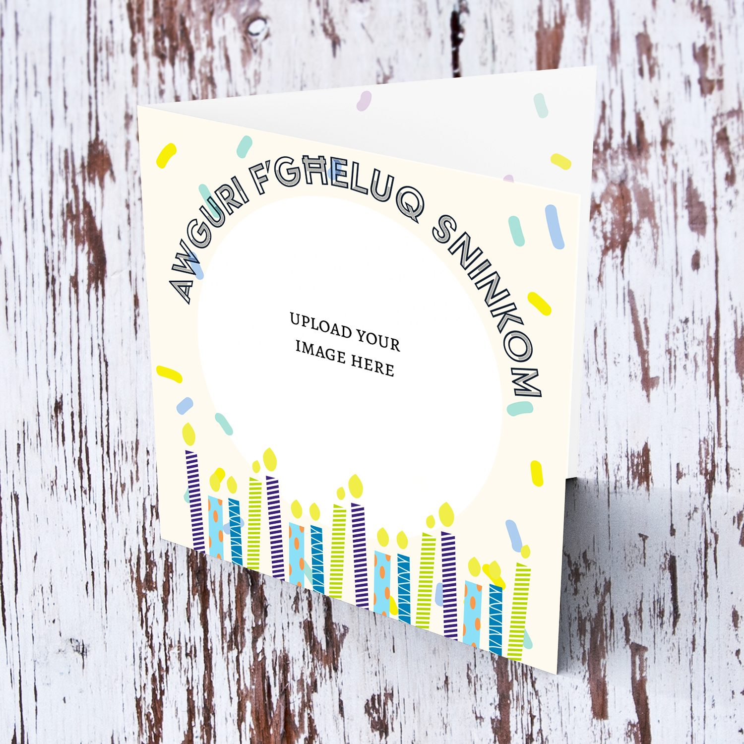 A colourful candle themed birthday photo card for TWINS in Maltese
