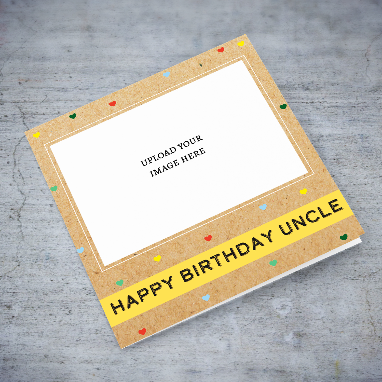 Photo birthday card for Uncle with colourful scattered hearts in English