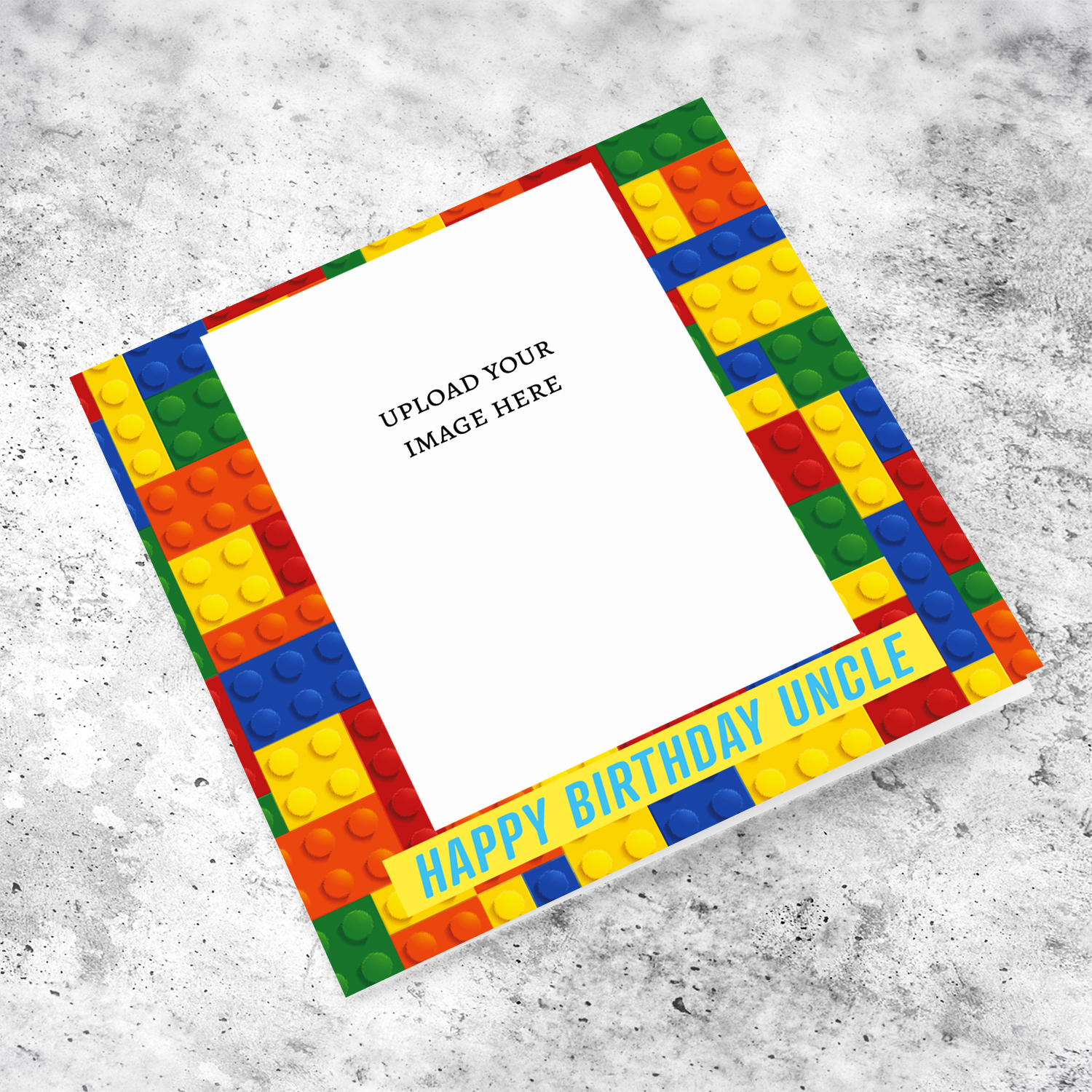 Colourful blocks themed photo birthday card for Uncle in English