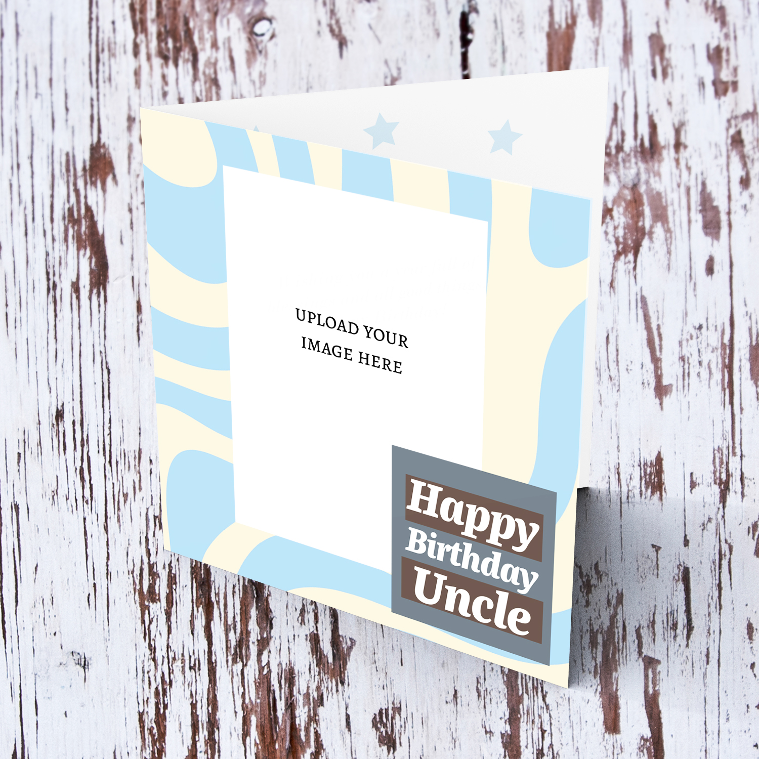 Light blue waves photo birthday card for Uncle in English 