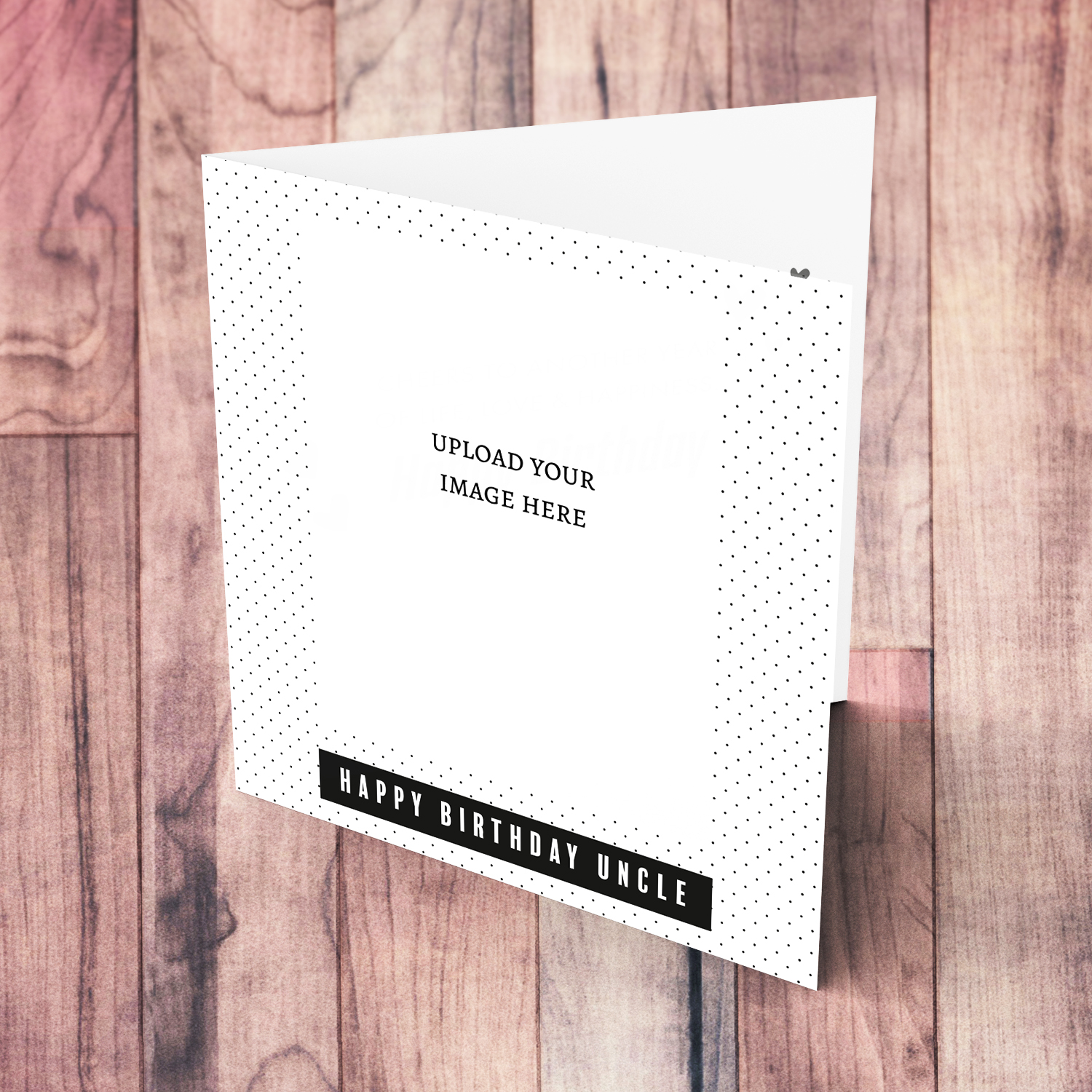 Monochrome photo birthday card for Uncle in plain spotted background and black touch & white text in English