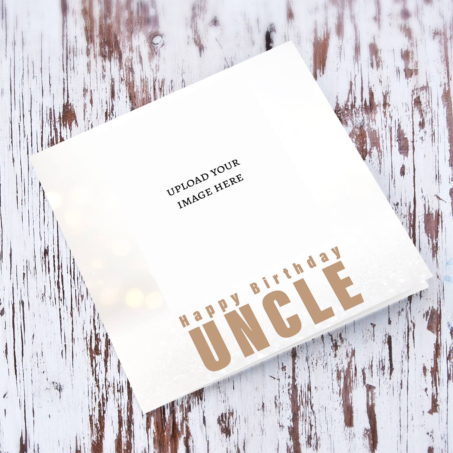 A photo birthday card for uncle in a light background with bokeh effect in English