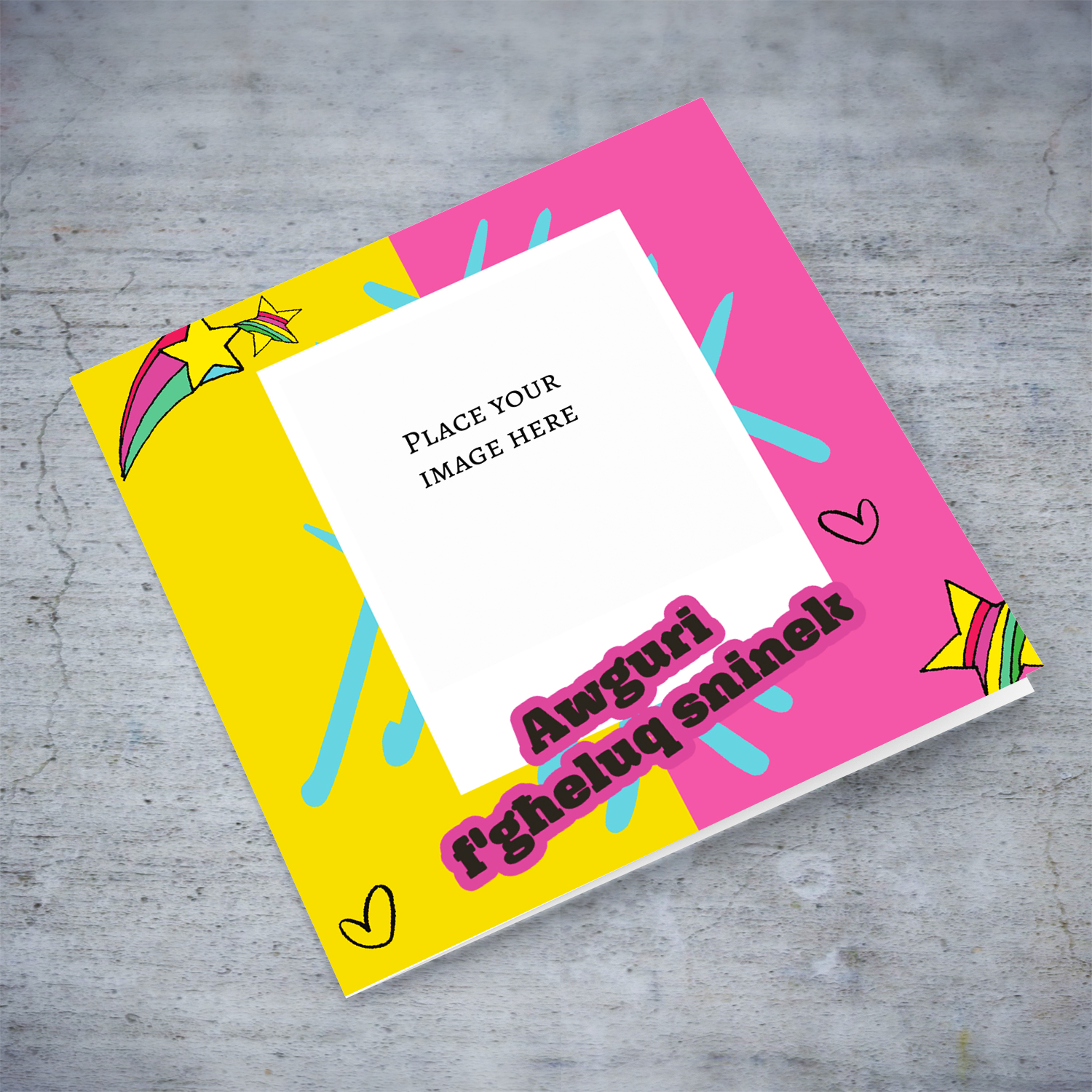 Colourful and fun photo birthday card in Maltese