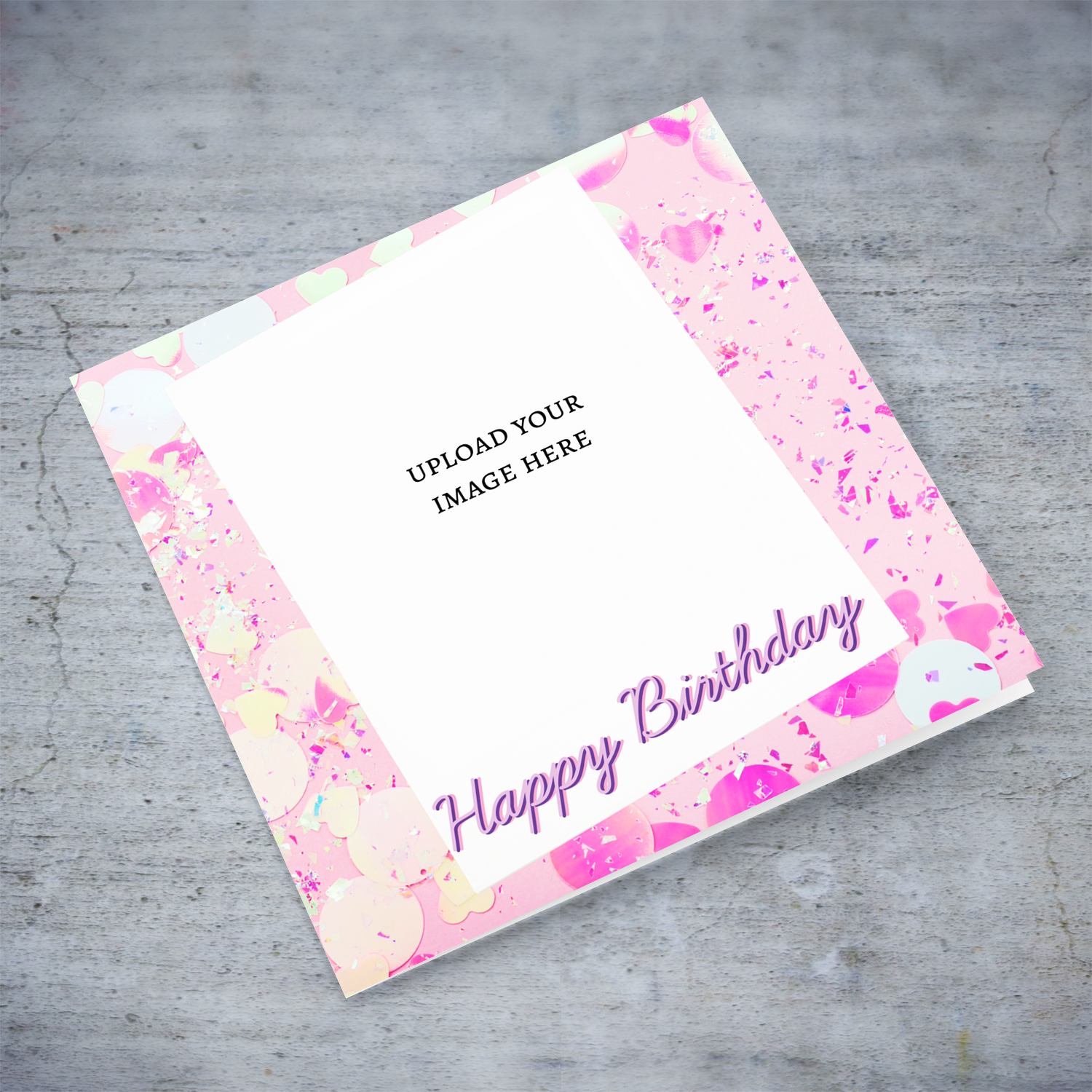 Colourful pink and confetti photo birthday card in English