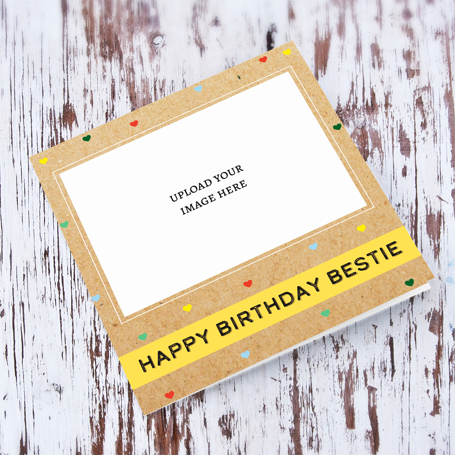 Photo birthday card for Best friend with colourful scattered hearts in English