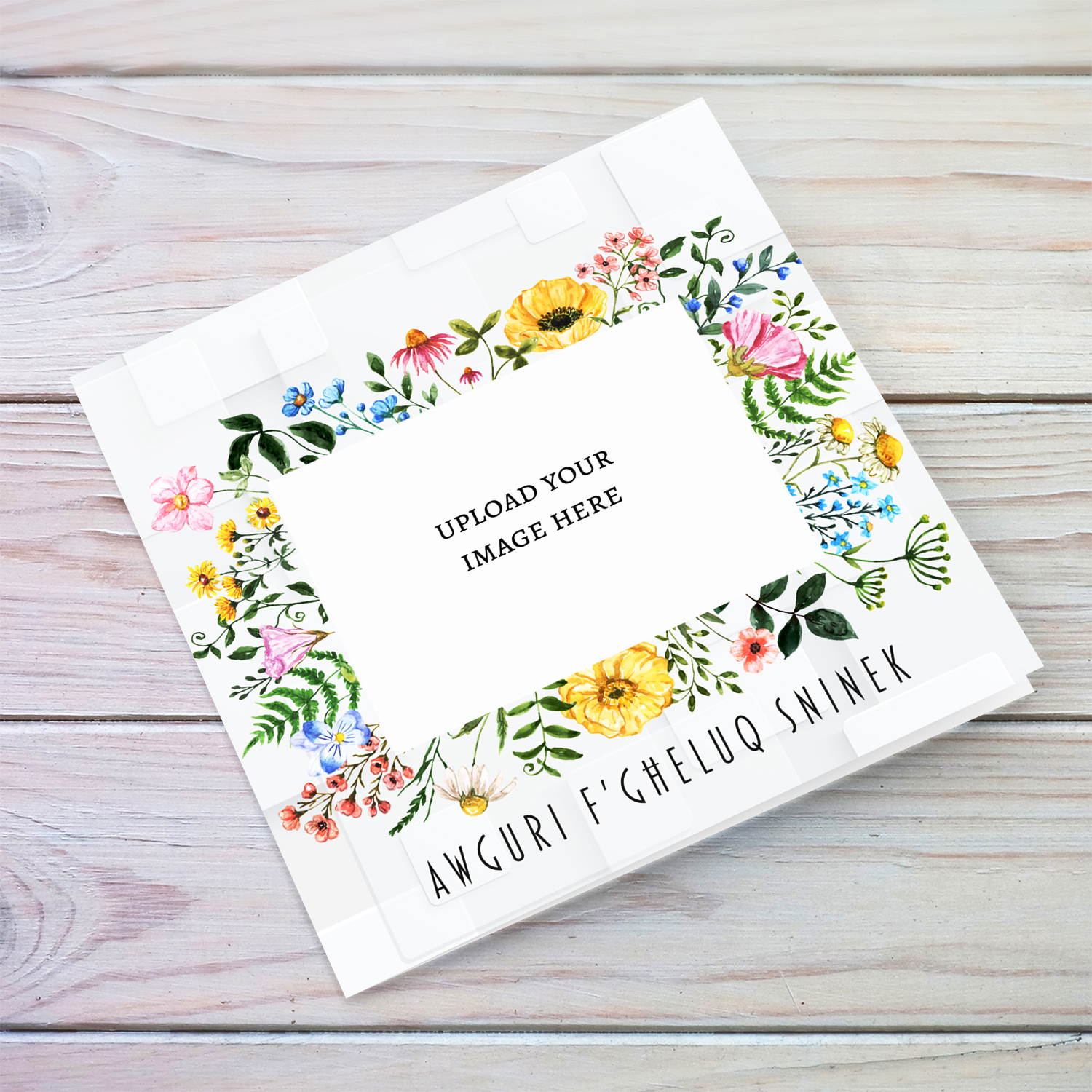 Floral border photo birthday card in Maltese