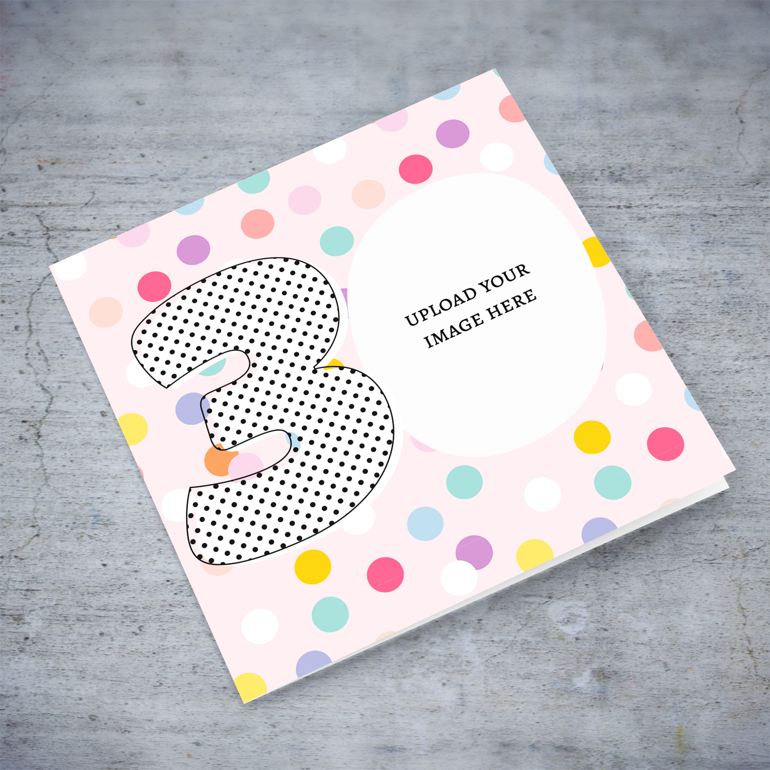 Open photo card in a colourful background for 30th birthday / anniversary or any other occasion with a blank message inside