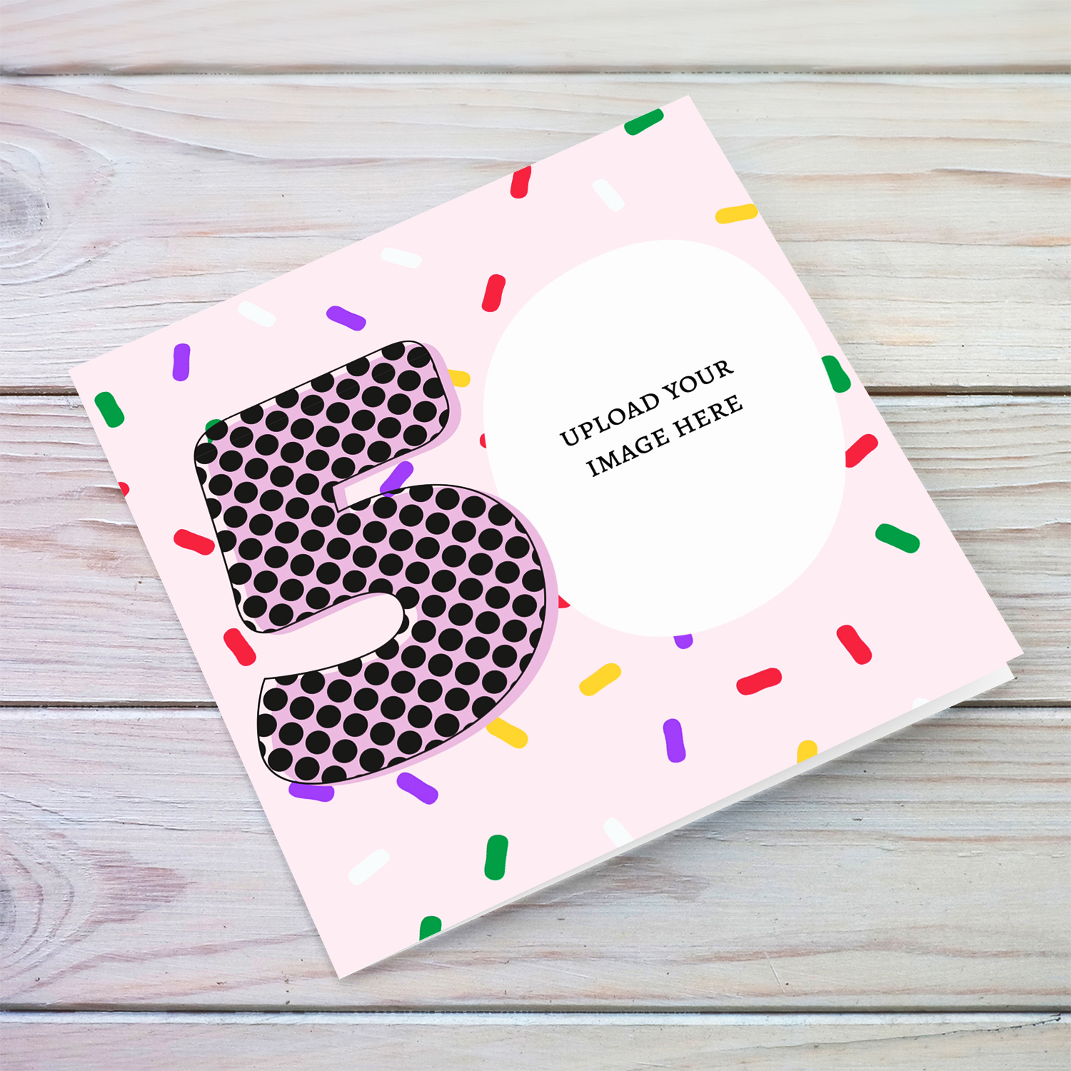 Open photo card in a colourful background for 50th birthday / anniversary or any other occasion with a blank message inside