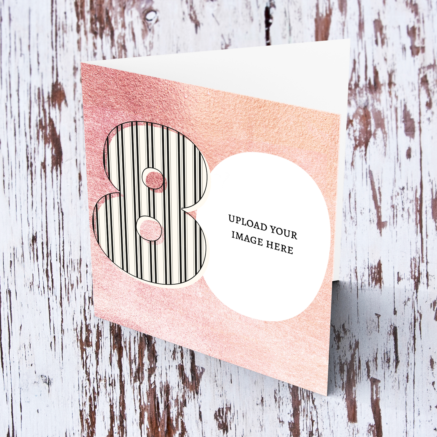 Open photo card in a colourful pink background for 80th birthday with a blank message inside