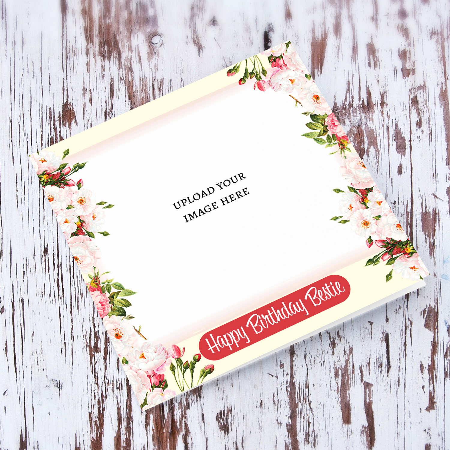 Floral themed photo birthday card for Bestie in English