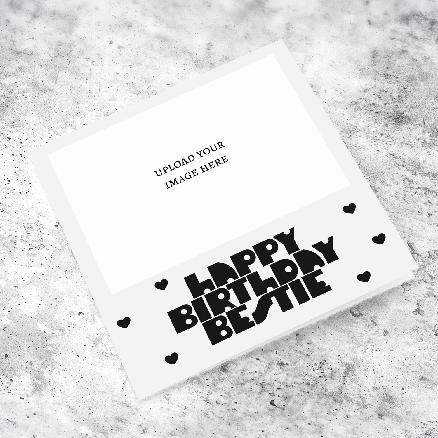 A cool font monochrome photo birthday card for bestie / best friend in a light gray background and black text in English