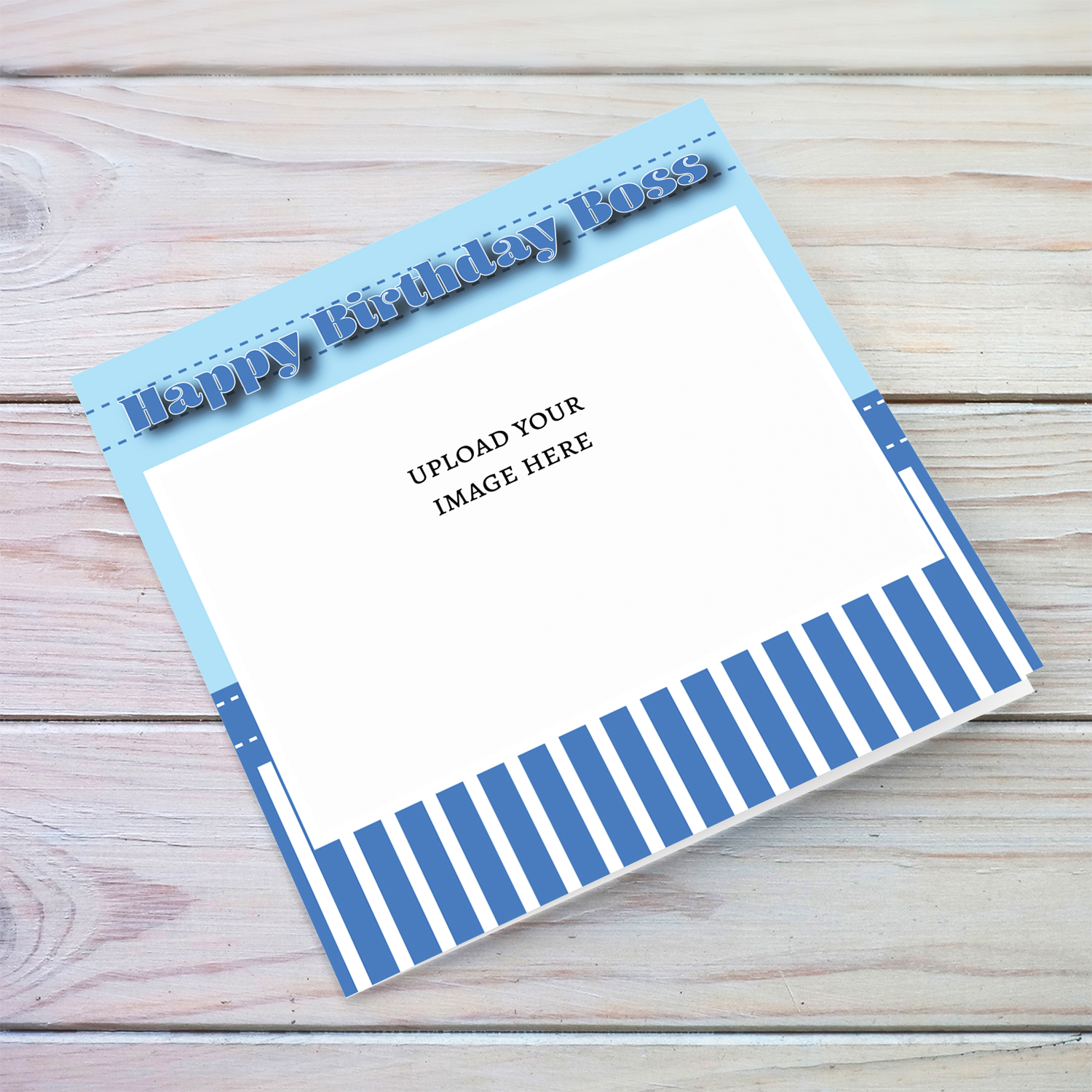 Photo birthday card in two shades of blue background for Boss in English 