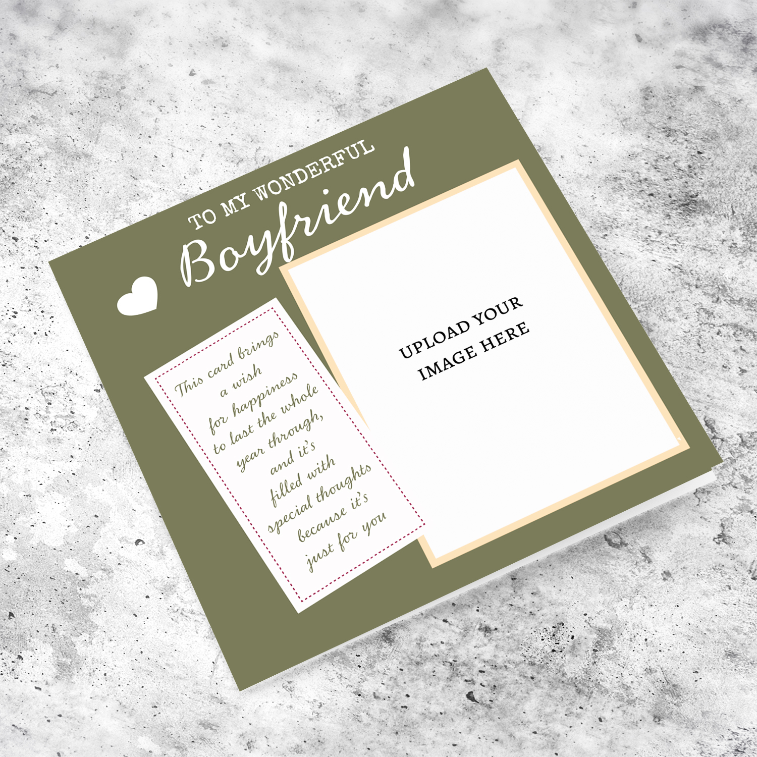 Photo birthday card for Boyfriend with a special message, in green background (English)