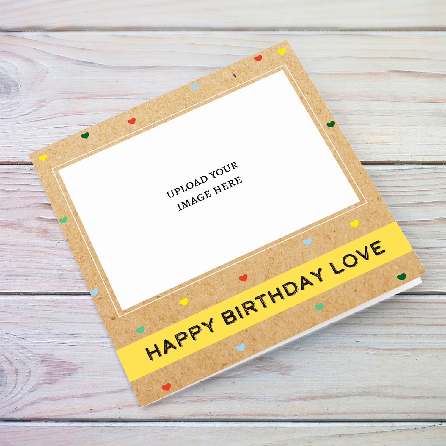 Photo birthday card for Boyfriend / Girlfriend / Partner / Husband / Wife with colourful scattered hearts in English