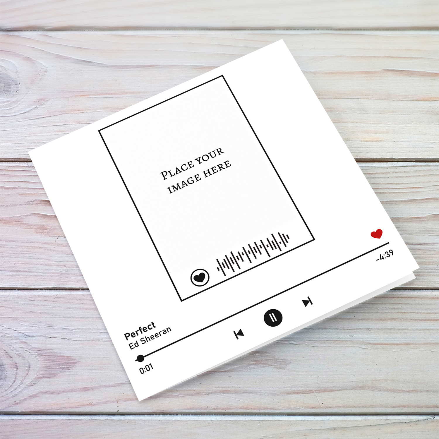 Photo music player themed - Perfect - Ed Sheeran in English (blank on the inside with red heart)