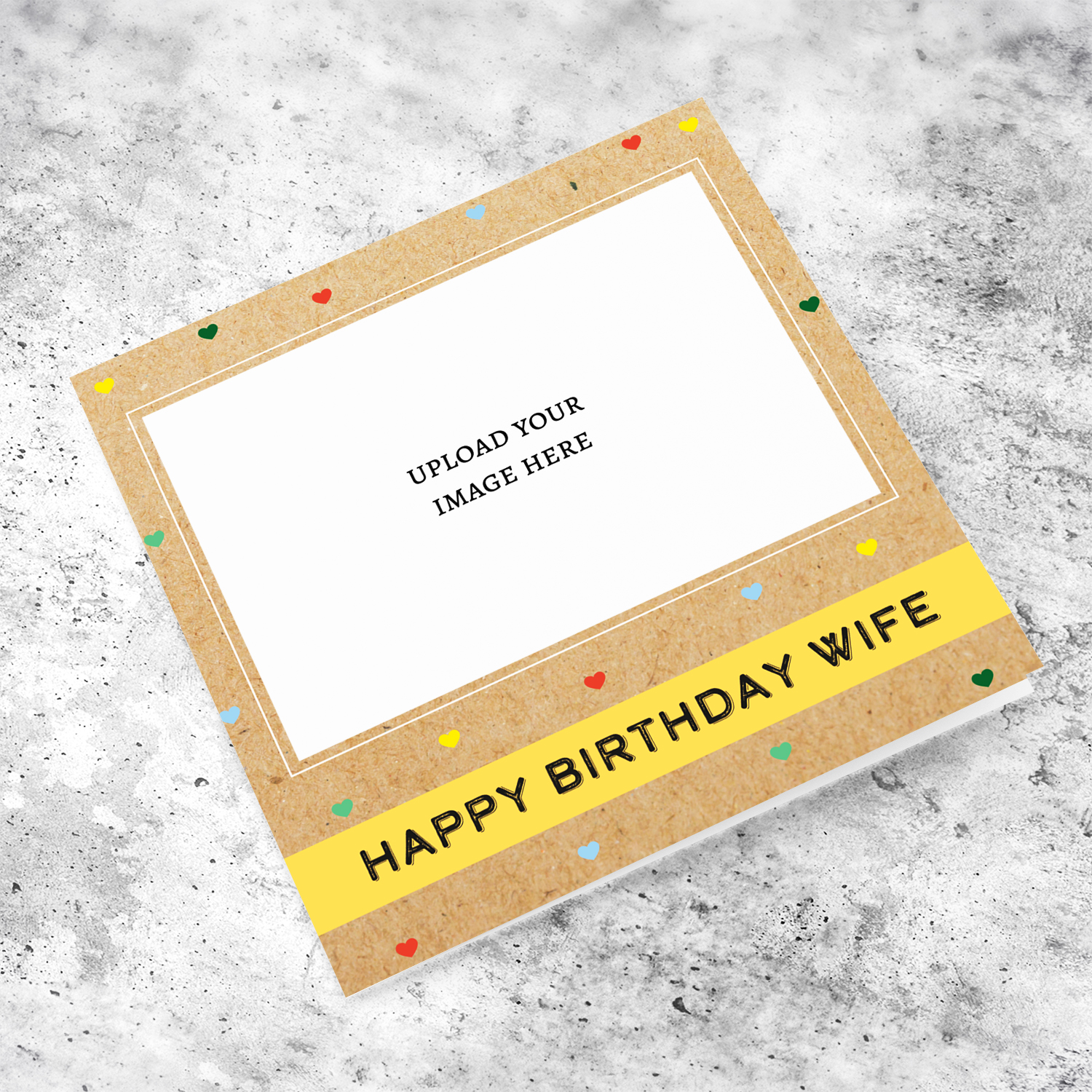 Photo birthday card for Wife with colourful scattered hearts in English