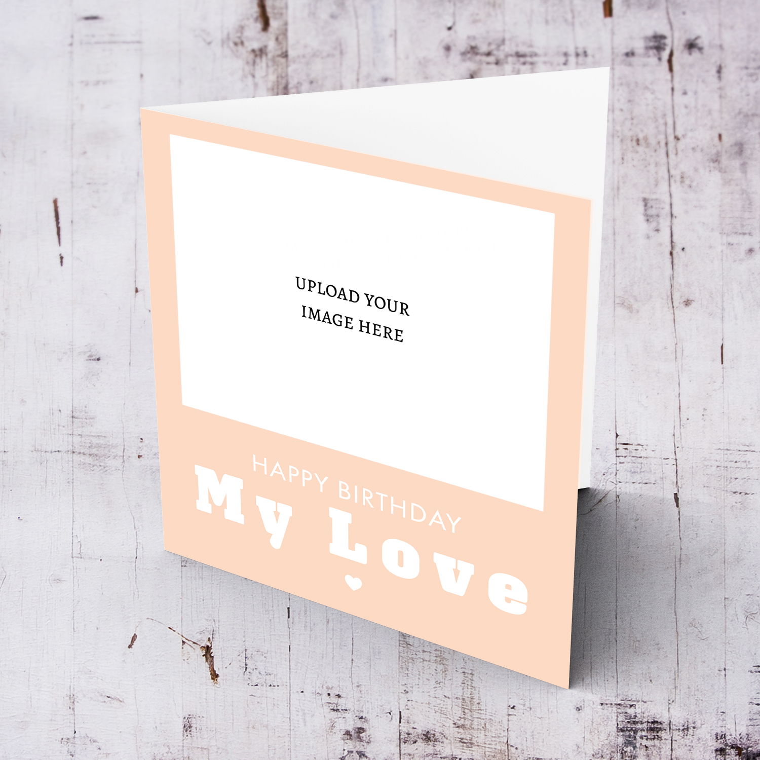 Happy Birthday My Love minimalist photo card in light pastel coloured background and white text in English
