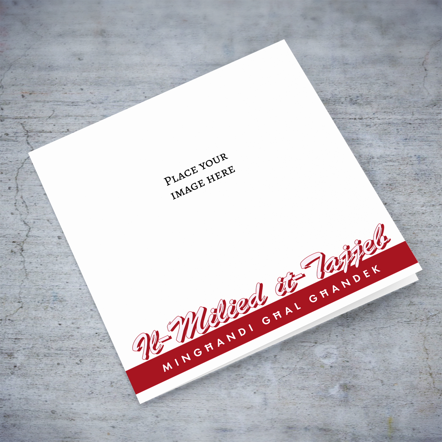 Open photo Christmas card, with red line border From me to You in Maltese