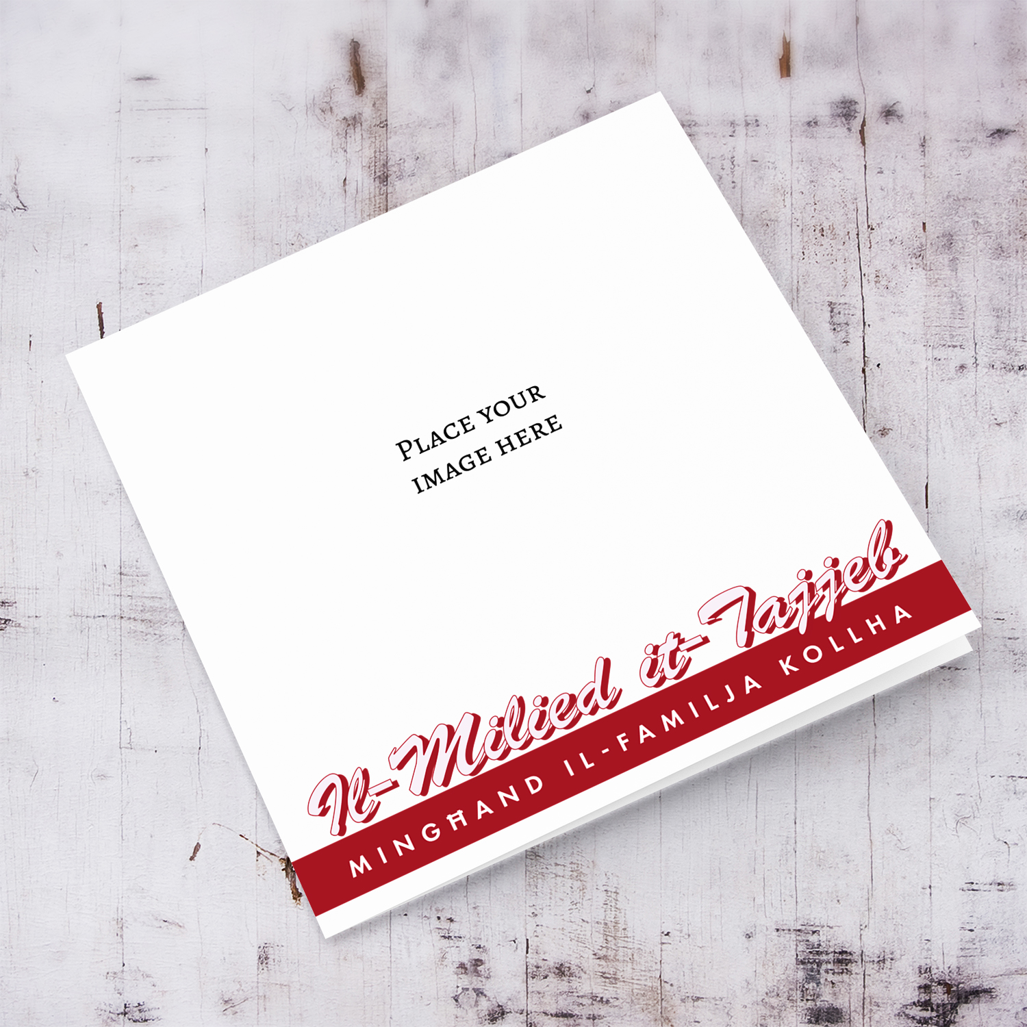 Open photo Christmas card, with red line border, Merry Christmas from all the family, in Maltese