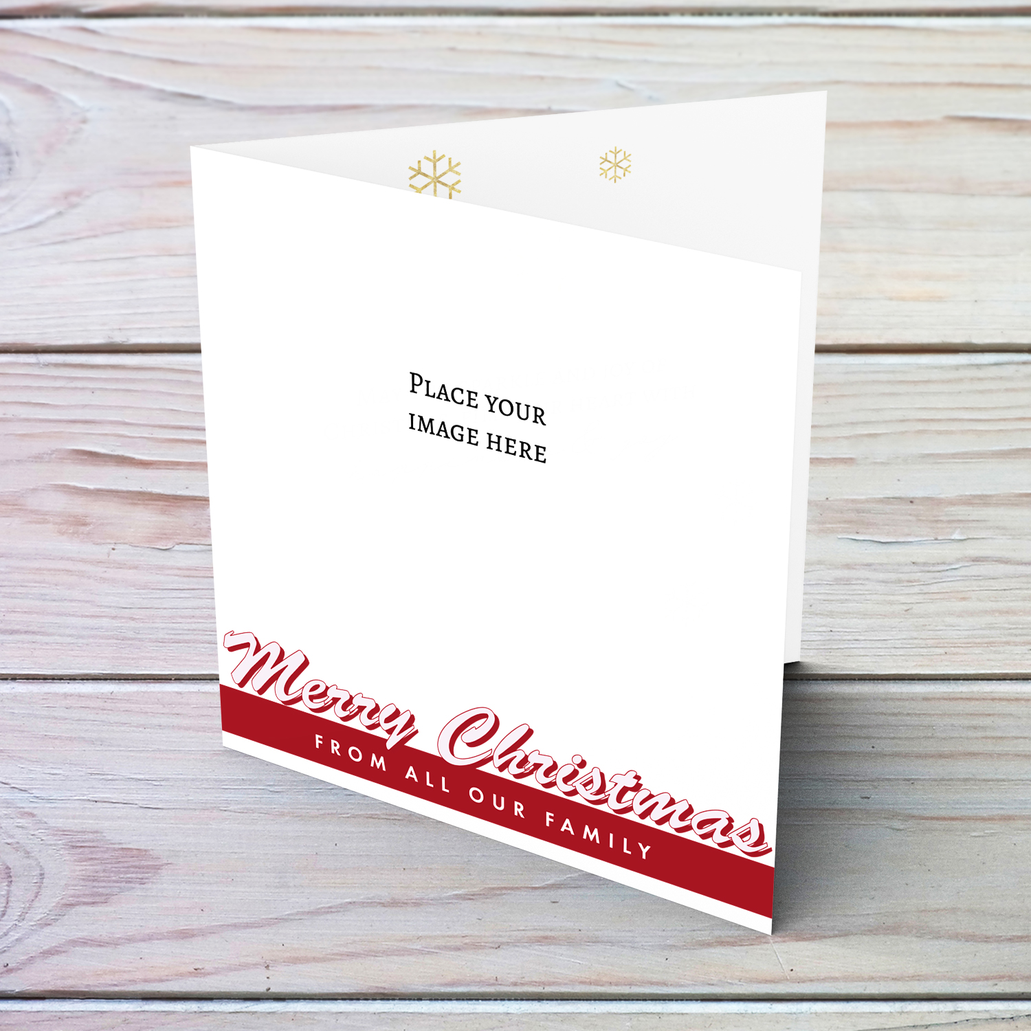 Open photo Christmas card, with red line border From all our family in English