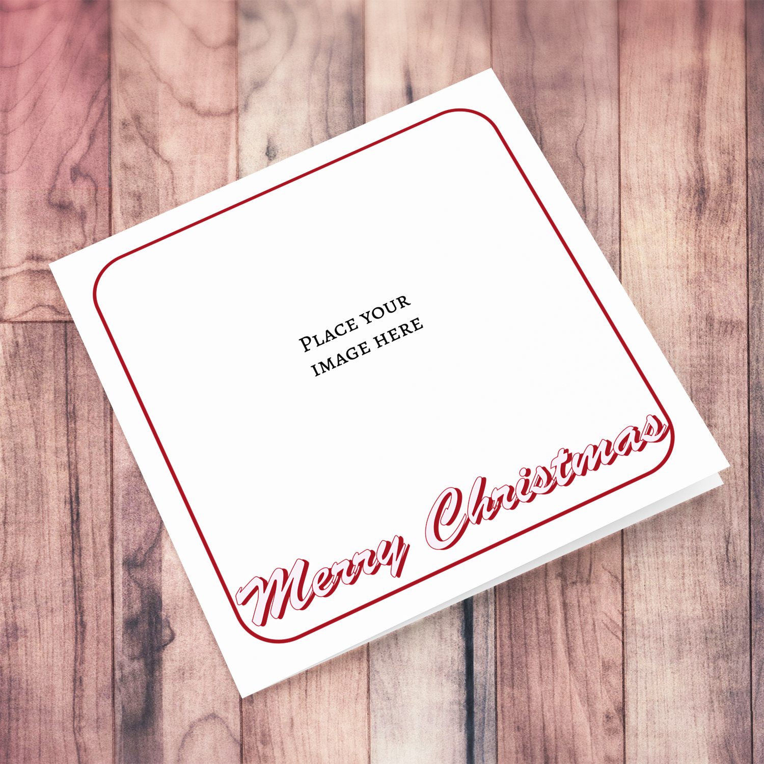 Open photo Christmas card, with red line border in English
