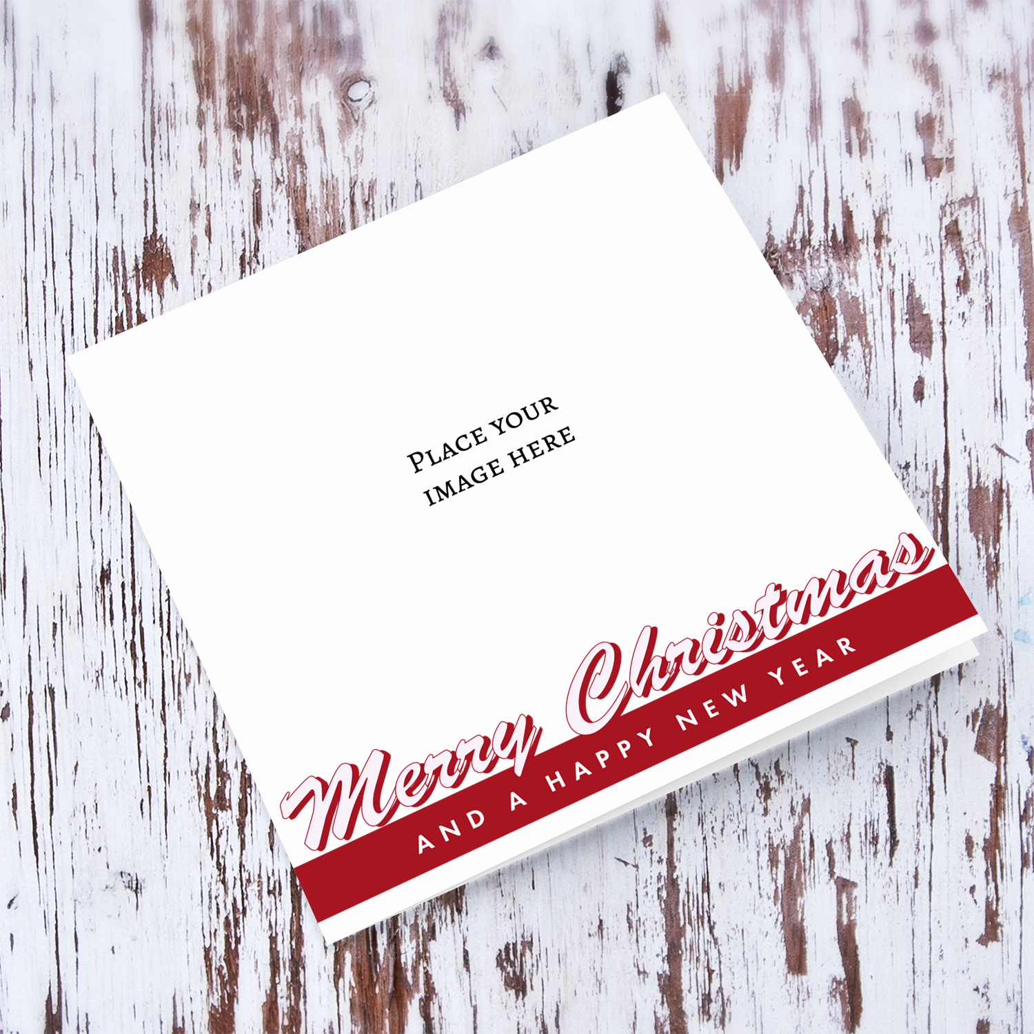 Open photo Christmas card, with red line border merry Christmas and a happy new year in English