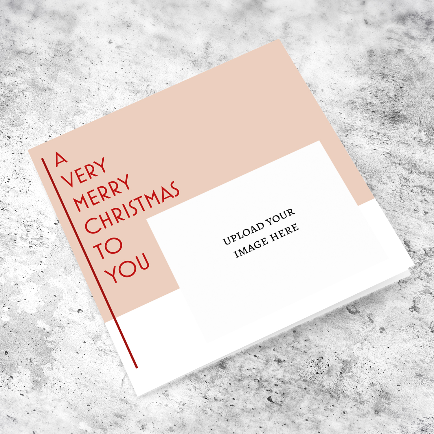 Minimalist photo Christmas card, with pink background and red text in English
