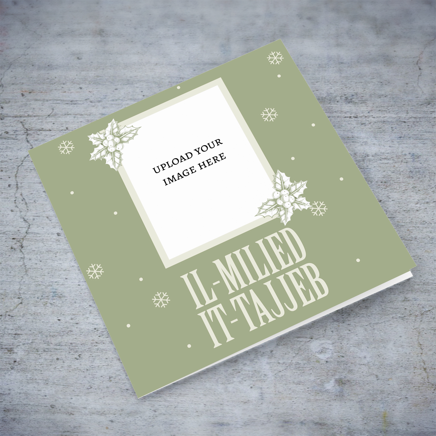Monochrome & minimalist photo Christmas card in green background in Maltese