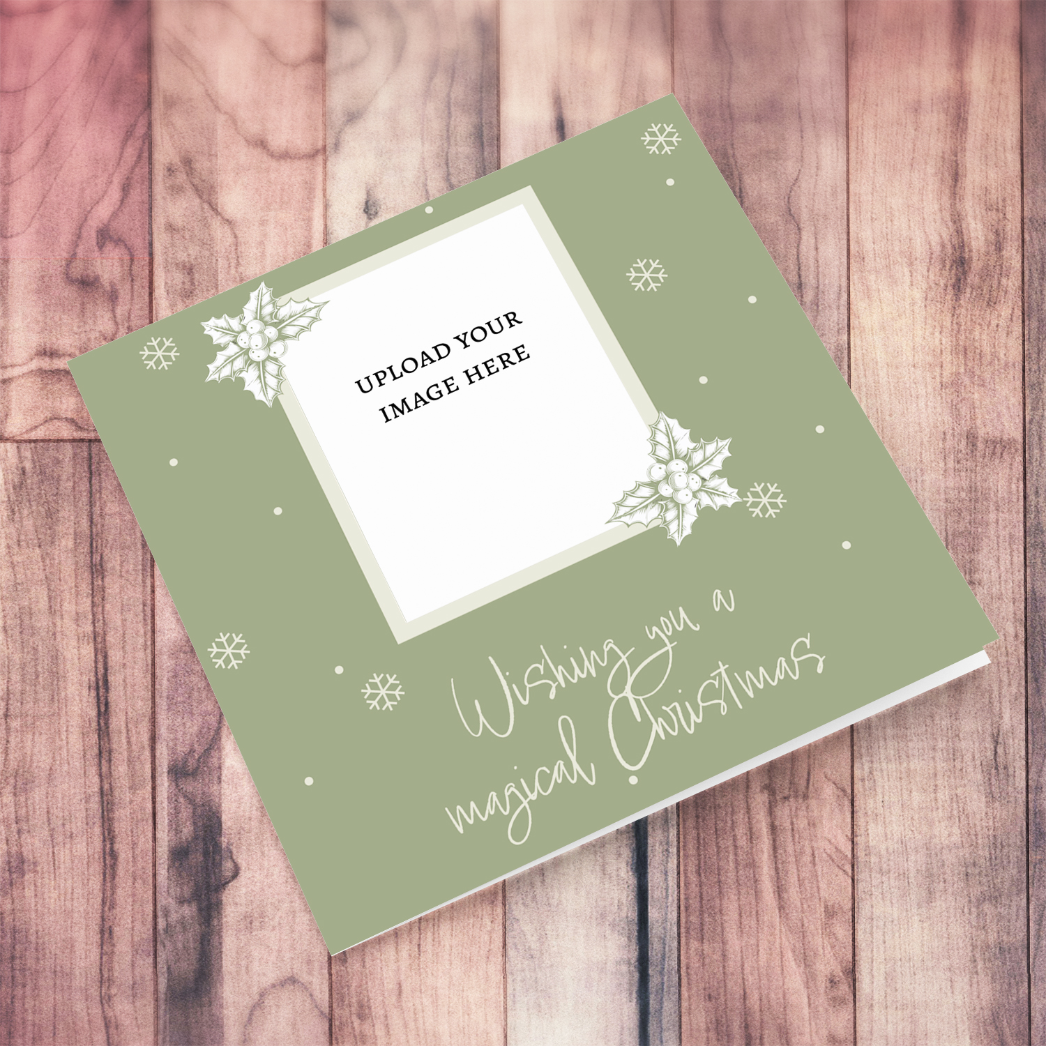 Monochrome & minimalist photo Christmas card in green background in English