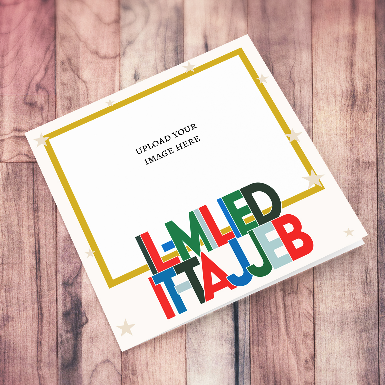 A colourful text open Christmas Card with gold border and scattered stars in Maltese (neutral & unisex)