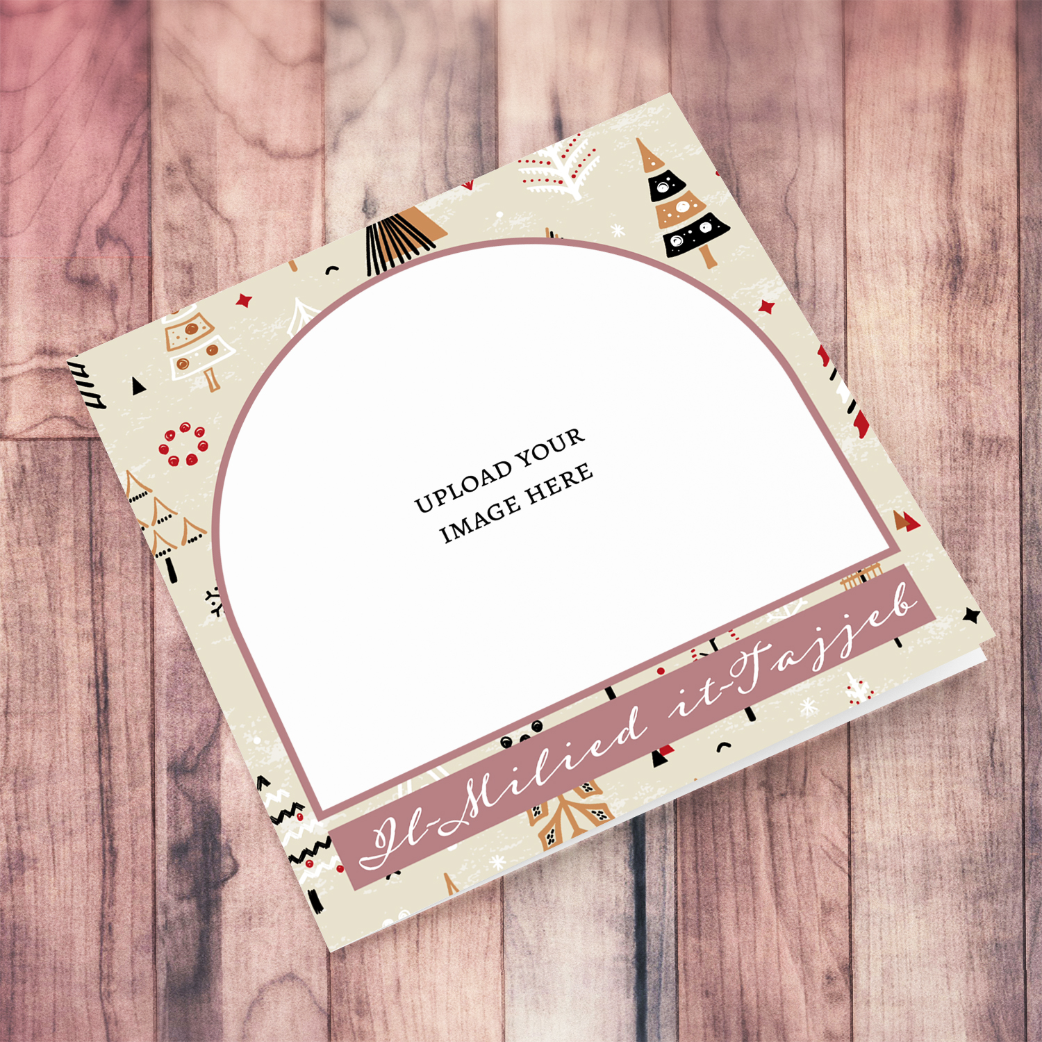 A beautiful open photo Christmas card in a minimalist background and neutral colours in Maltese (neutral & unisex)