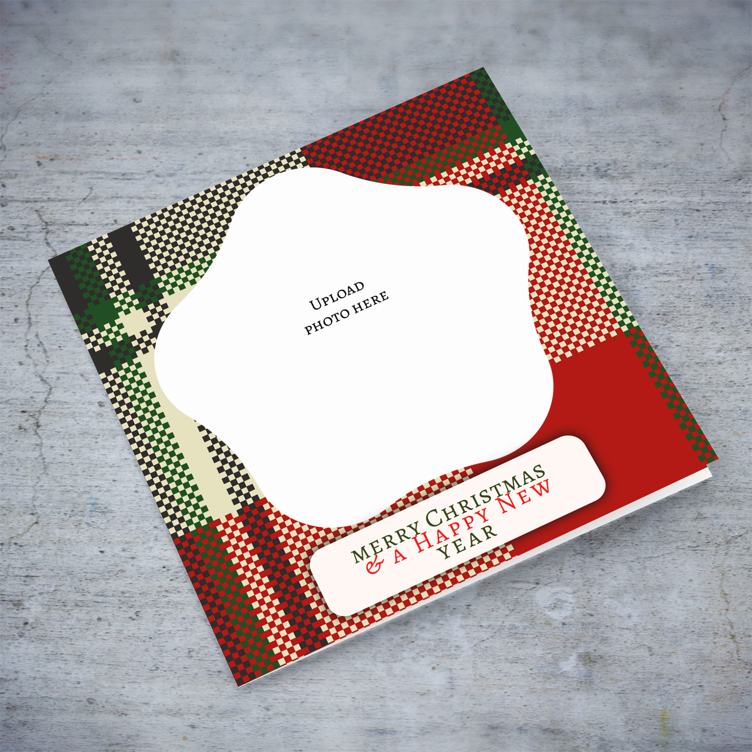 A beautiful photo Christmas card in tartan background in English