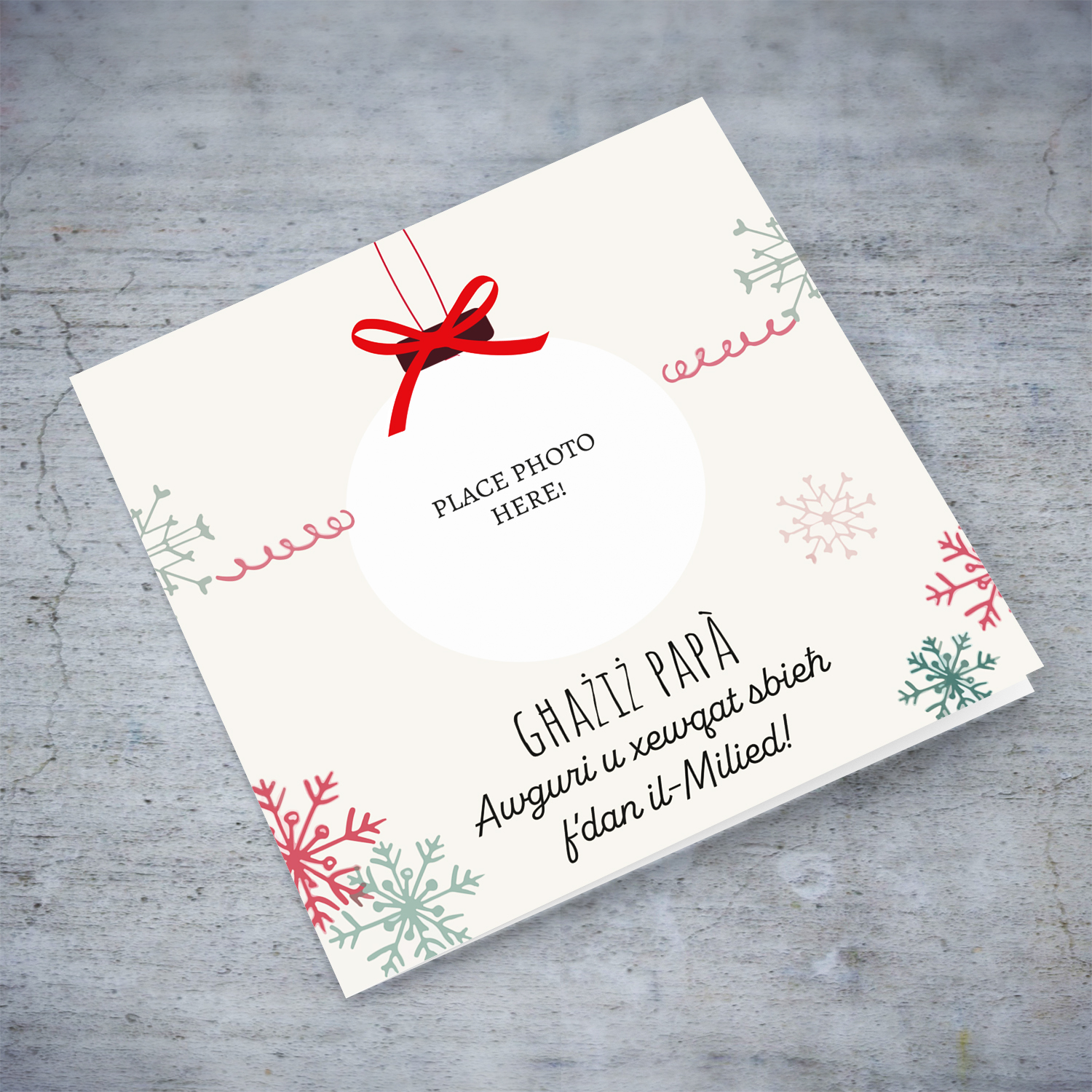 Dad photo Christmas card - bauble themed in Maltese