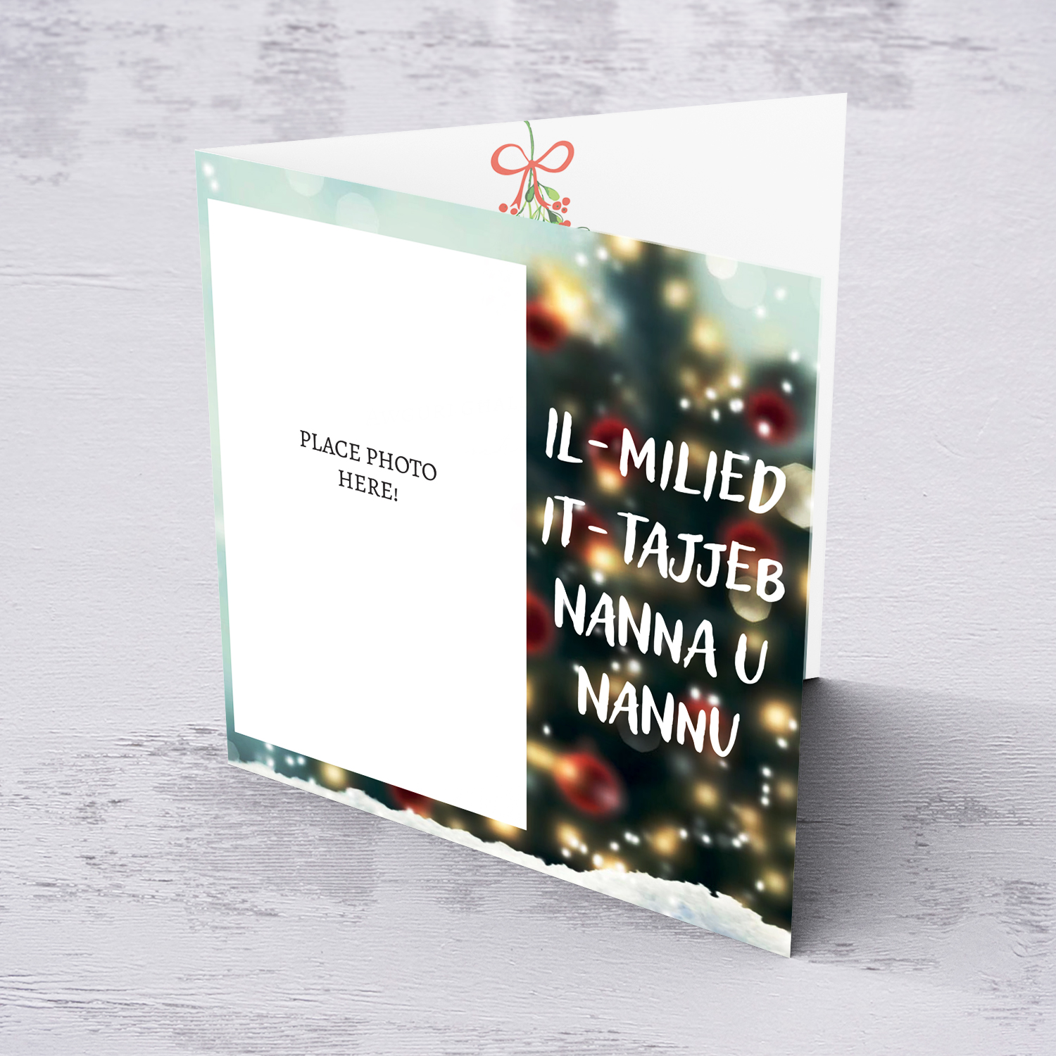 Grandparents - Christmas tree themed photo card in Maltese