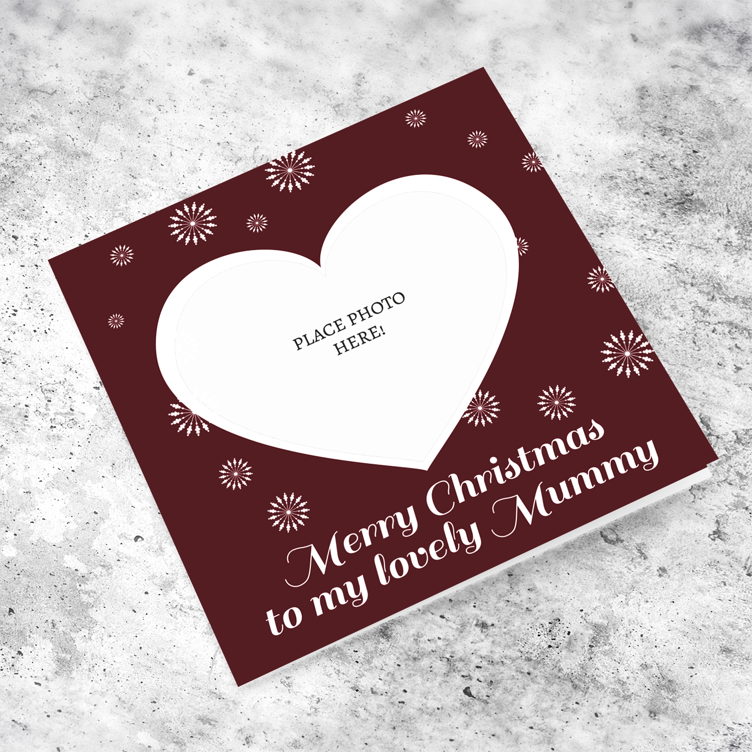 Mother / Mummy - Heart shaped Christmas card for mother in dark red background in English