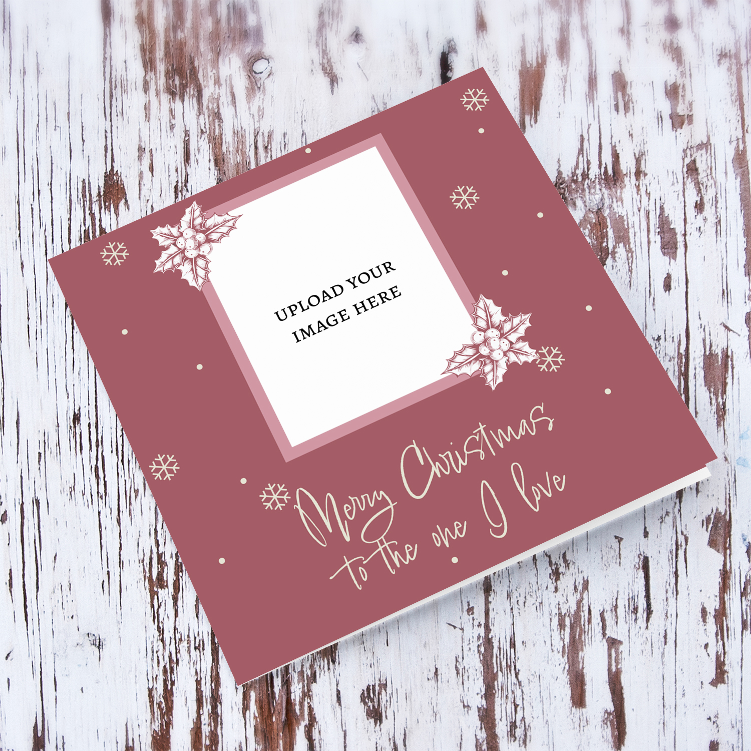 Monochrome & minimalist Christmas card in wine / maroon background - to the one I love in English