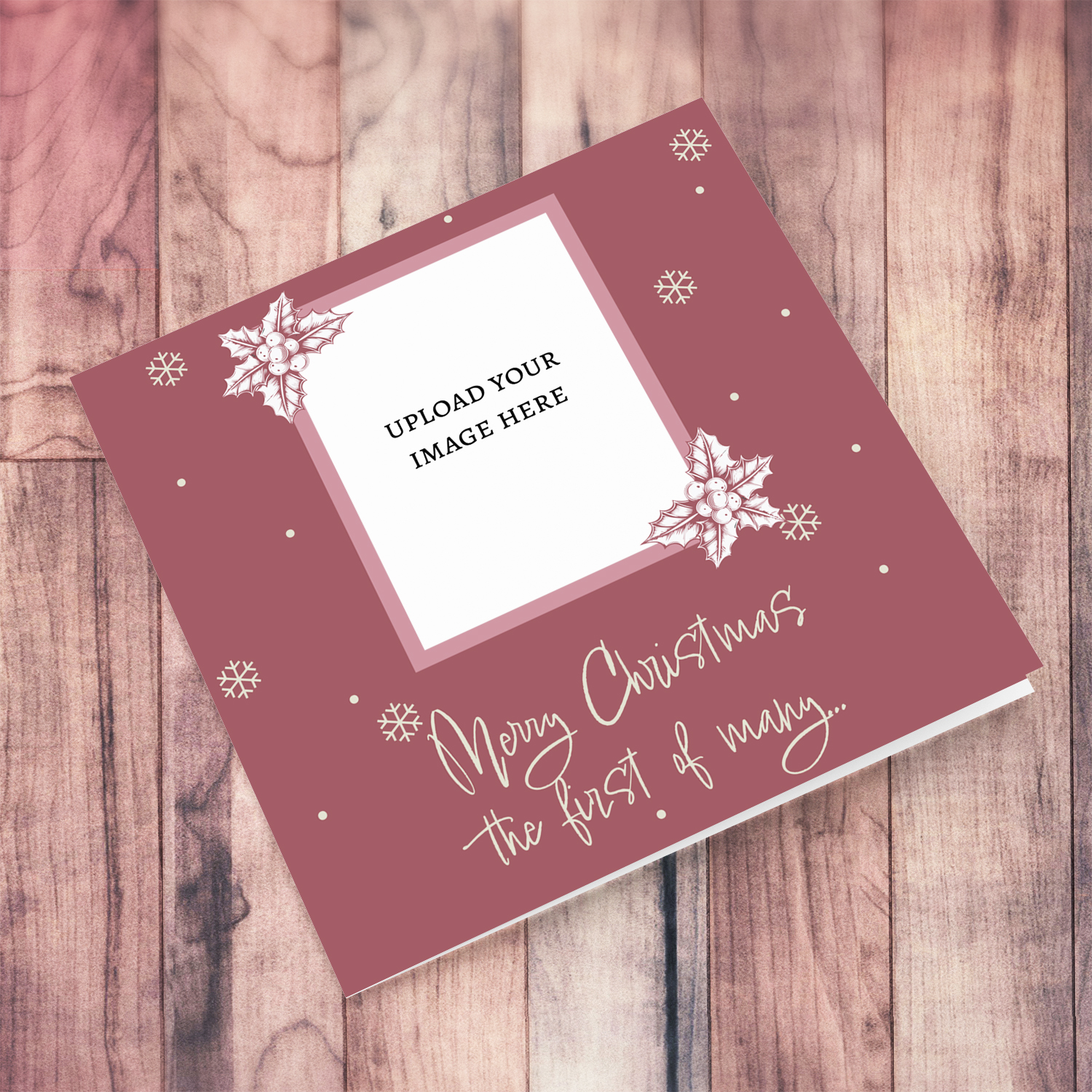 Monochrome & minimalist Christmas card in wine / maroon background - the first of many... in English