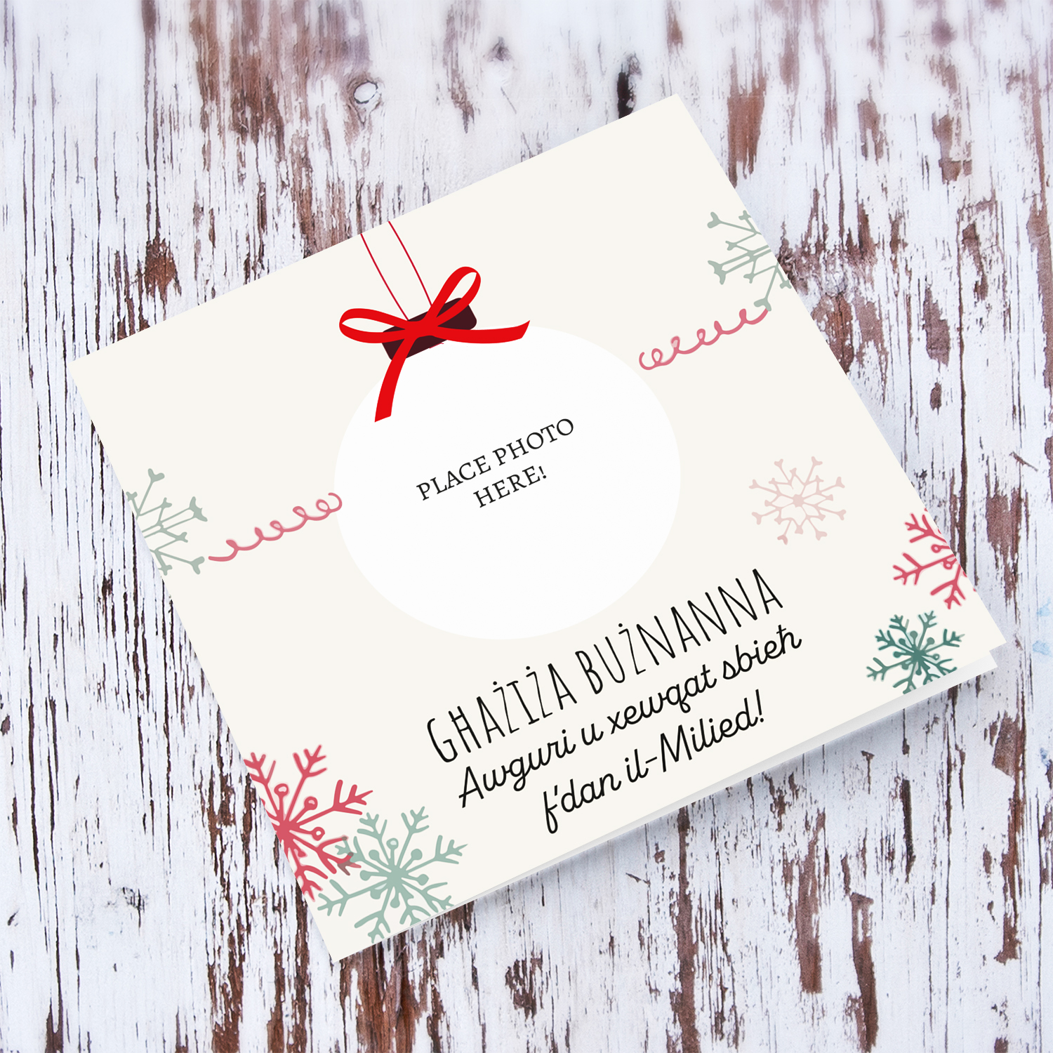 Great grandmother Christmas card - bauble themed in Maltese