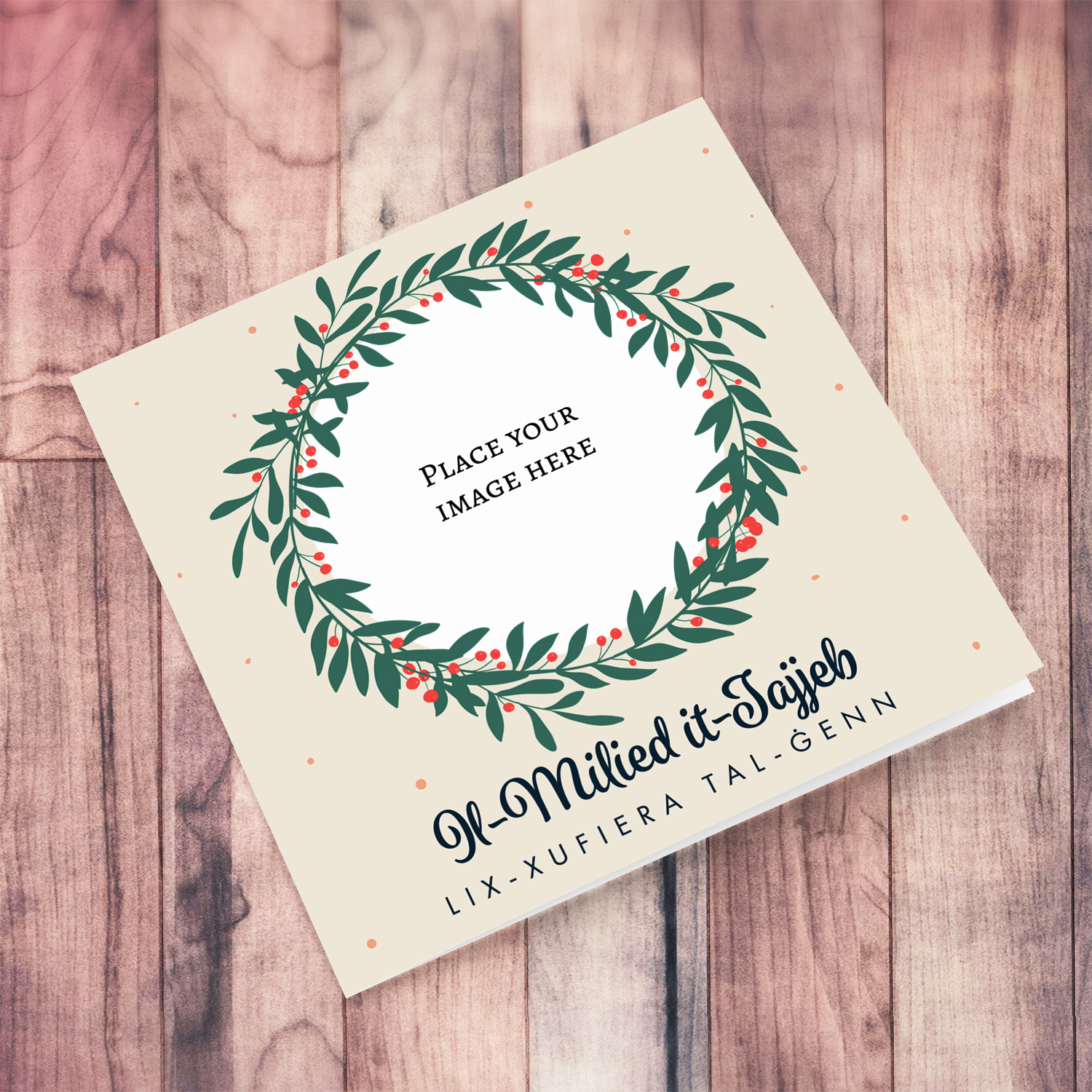 Driver - Christmas wreath themed photo card for driver in Maltese (FEMALE)