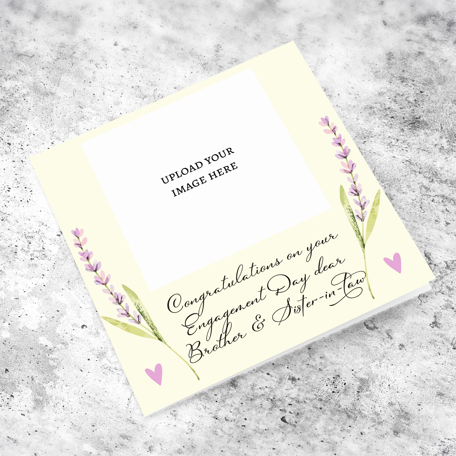 Light cream background with dainty lilac / pink florals photo Engagement card for brother and sister-in-law in English